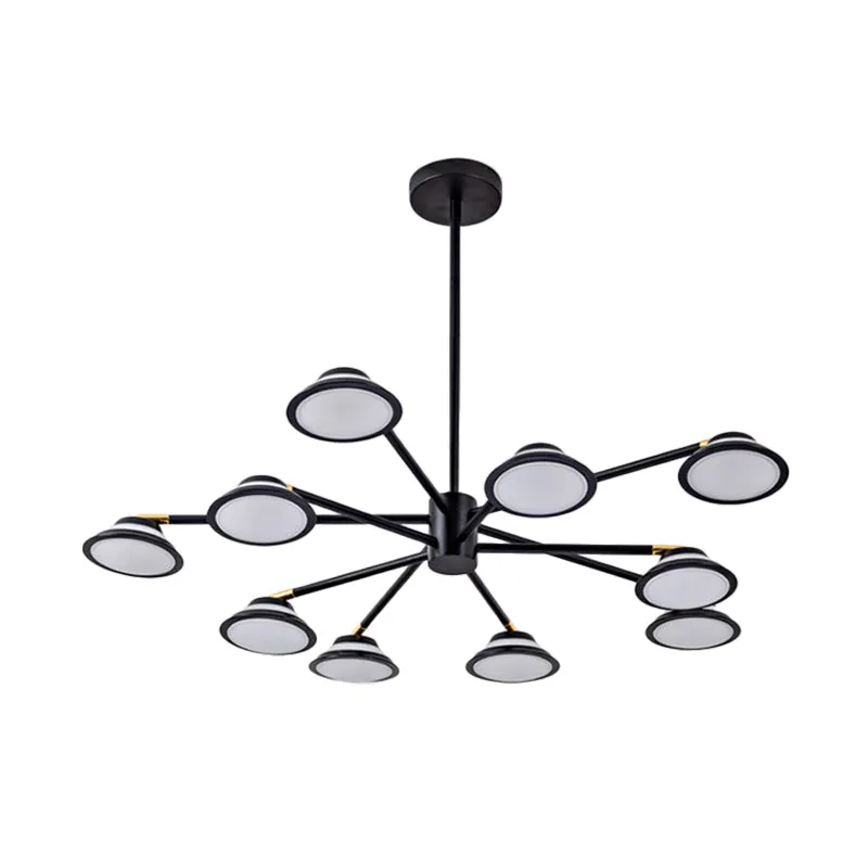 Contemporary Black Starburst Chandelier Light - 10 Heads Metal Pendant Kit for Living Room