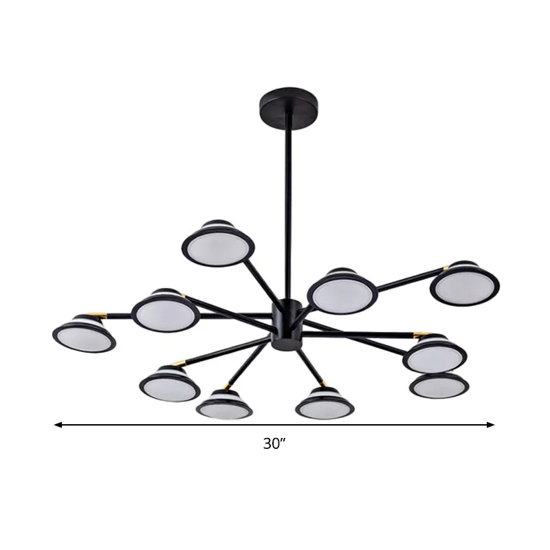 Contemporary Black Starburst Chandelier Light - 10 Heads Metal Pendant Kit for Living Room