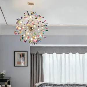Contemporary Gold Flower Chandelier with Multi-Agate Lights - Hanging Ceiling Fixture
