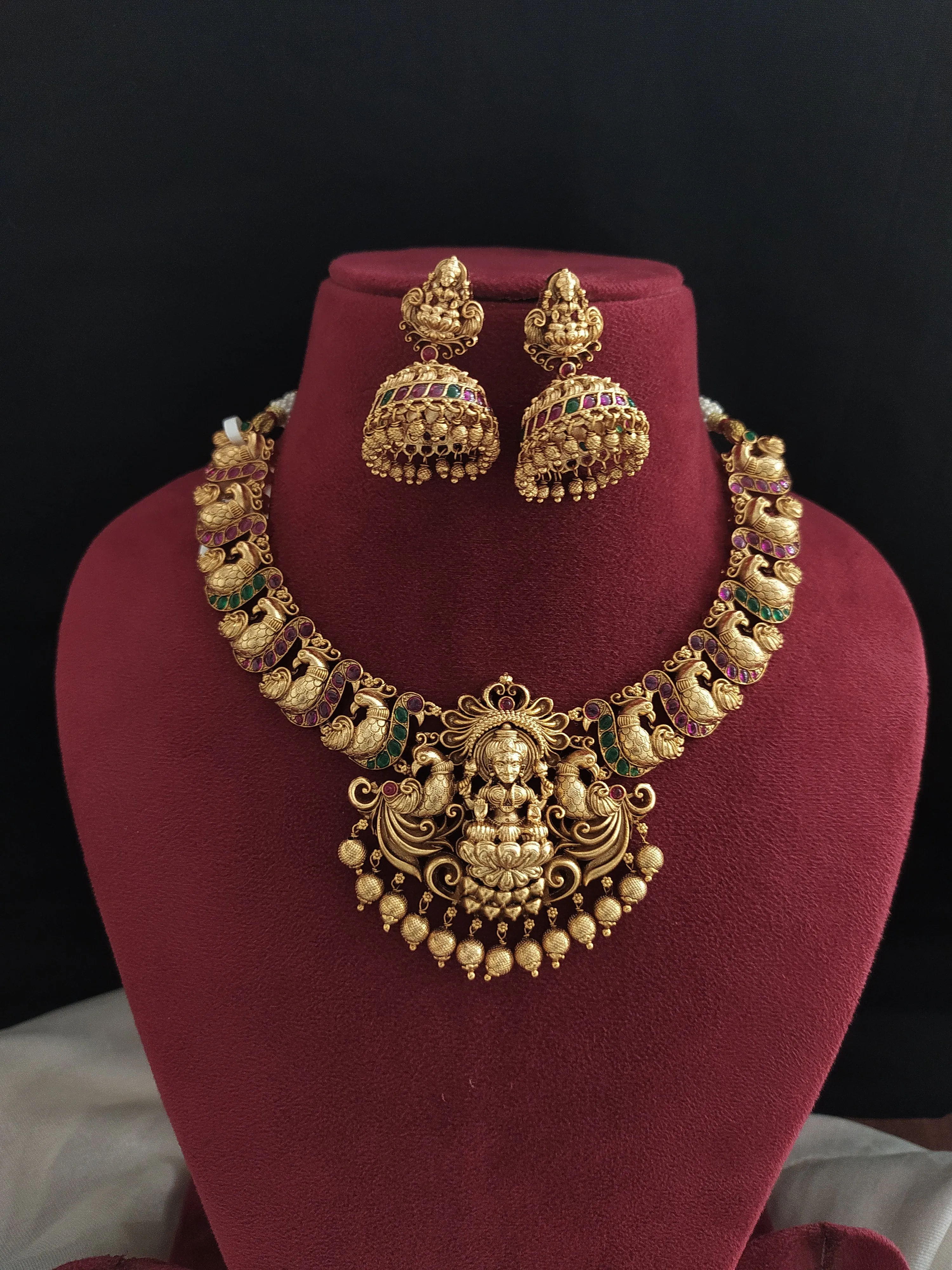 Copper Antique Nagas Work Lakshmi Necklace With Divine Radiance