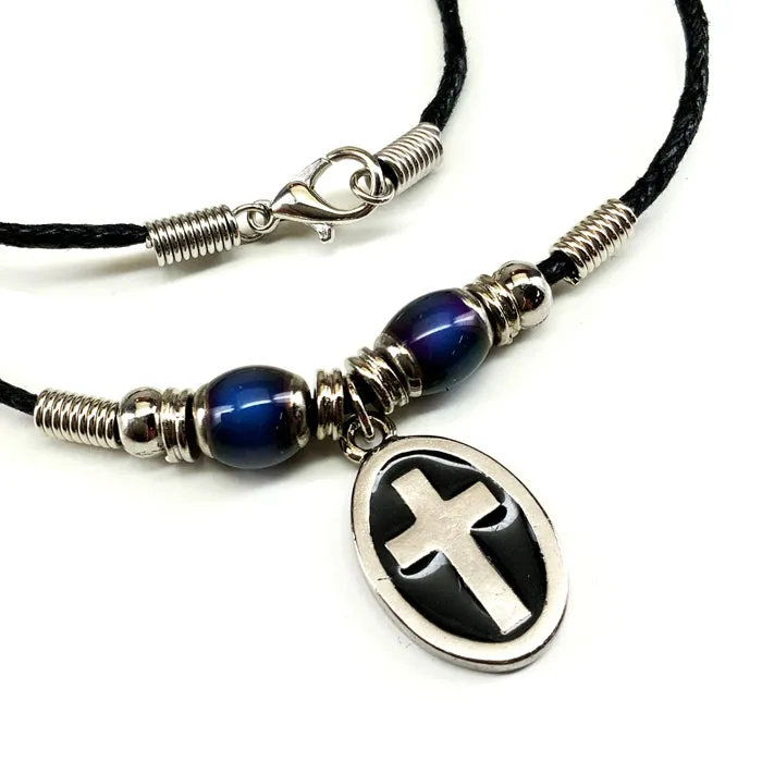 Cross Oval Mood Bead Necklace