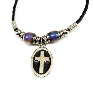 Cross Oval Mood Bead Necklace