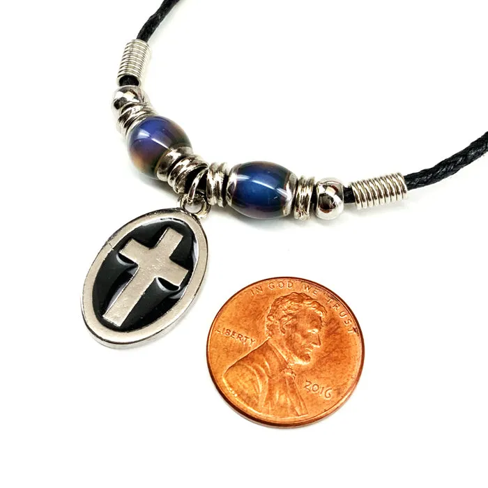 Cross Oval Mood Bead Necklace