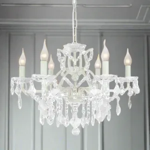Crystal Chandelier 6 Arm White Shallow - 64 cm