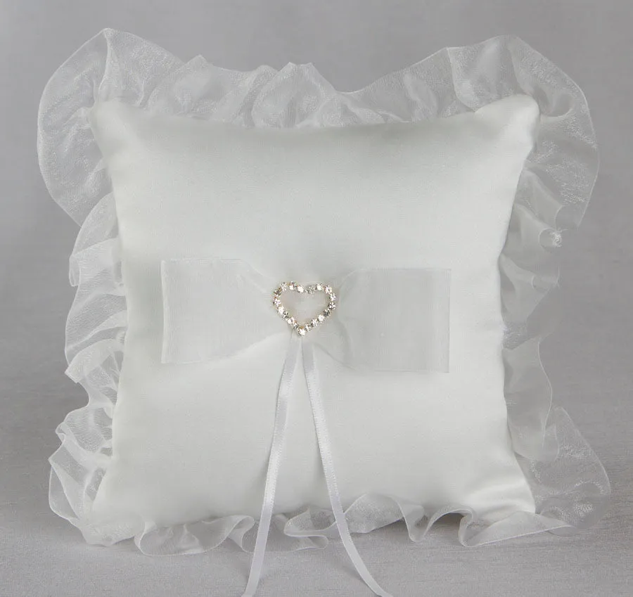 Crystal Heart Organza Wedding Ring Pillow