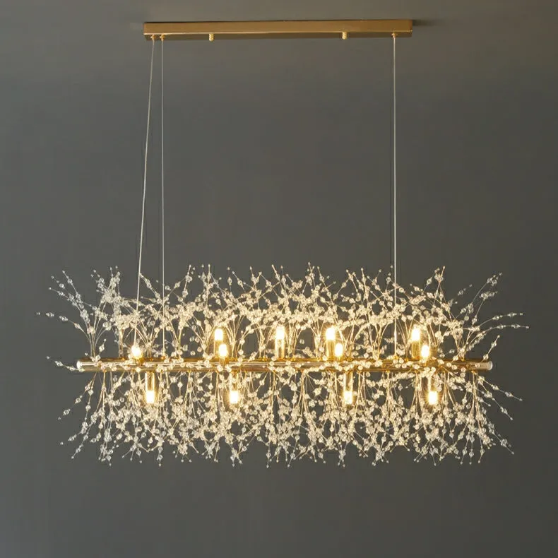 Dandelion Crystal Chandelier Light Firefly/ Glowworm Hanging Lamp Pendant For Rectangle Dining Room