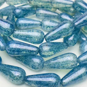 Dangle Drop Czech Beads Pacific Blue Transparent 20x9mm