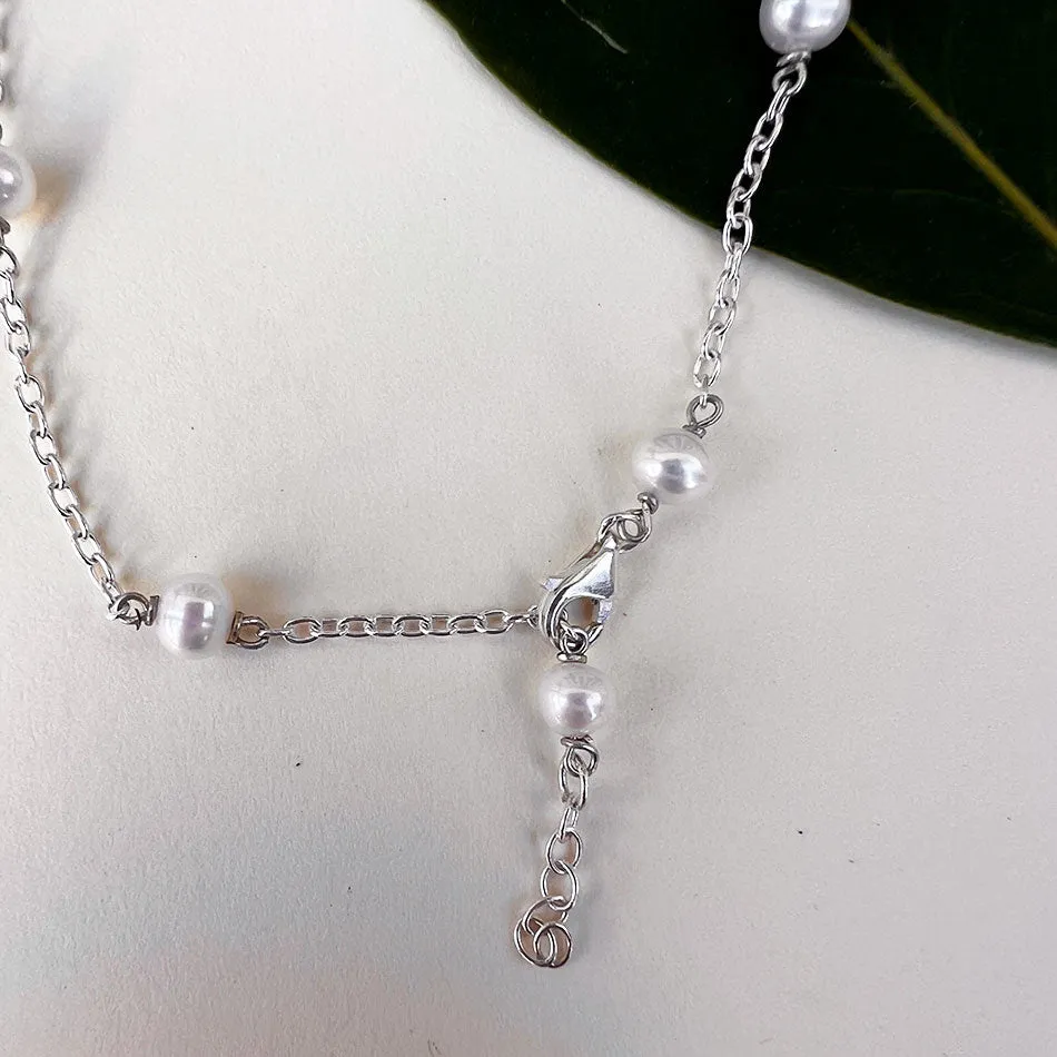 Delicate Pearl Chain Bracelet - Sterling Silver, Indonesia