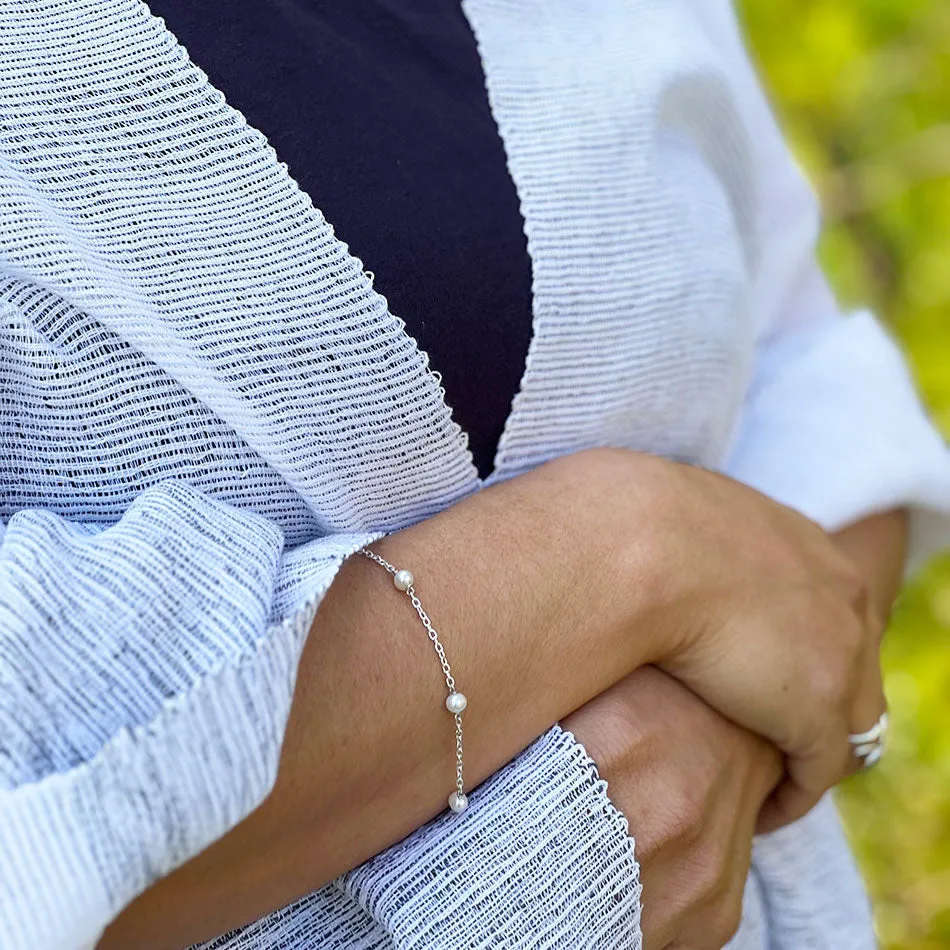 Delicate Pearl Chain Bracelet - Sterling Silver, Indonesia