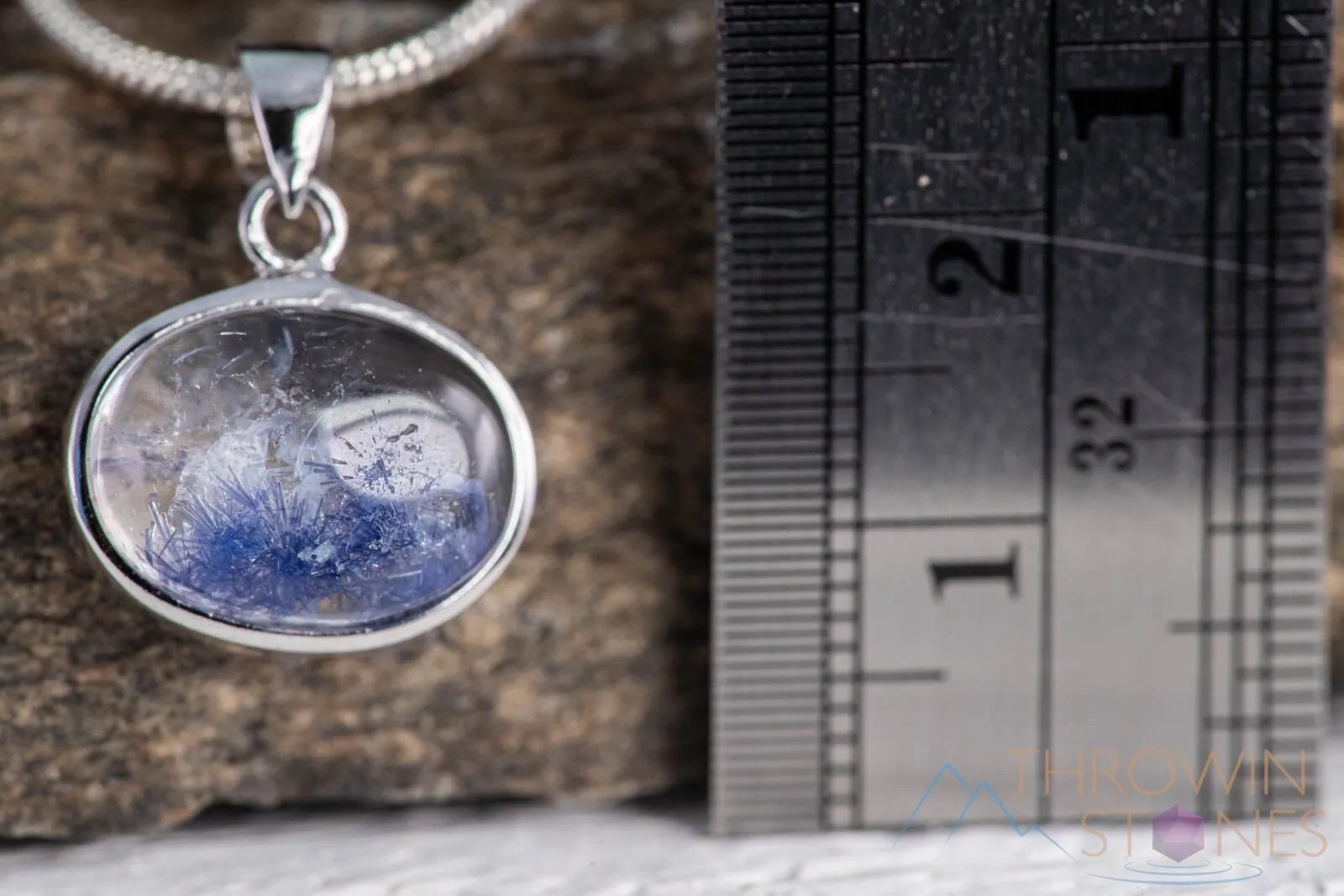 DUMORTIERITE in QUARTZ Crystal Pendant - Sterling Silver, Oblong - Handmade Jewelry, Healing Crystals and Stones, J1519