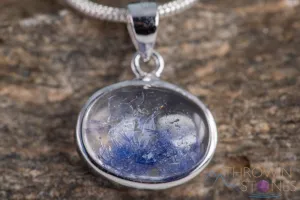 DUMORTIERITE in QUARTZ Crystal Pendant - Sterling Silver, Oblong - Handmade Jewelry, Healing Crystals and Stones, J1519