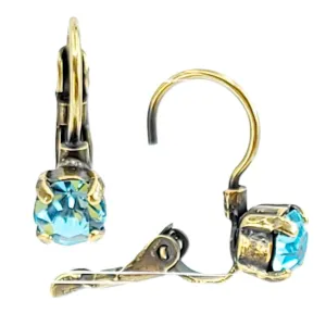 Earrings - Aquamarine - Brass Fixed Vintage Rhinestone Leverbacks by Christine Stoll | Altered Relics