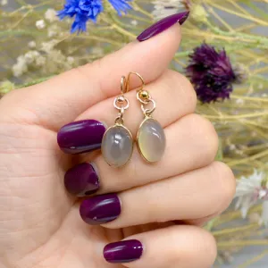 Edwardian 9ct Rose Gold Grey Moonstone Drop Earrings (11.55cts)