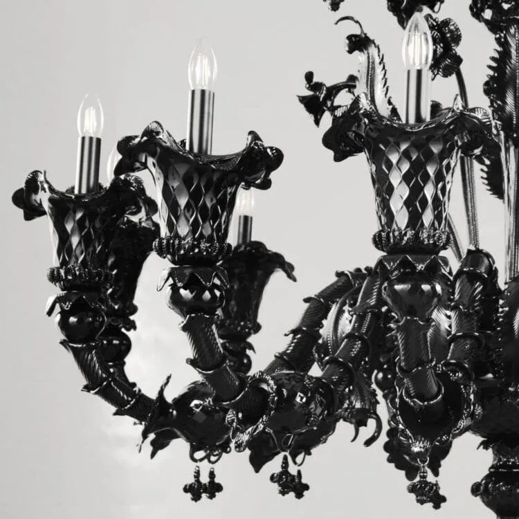 Elegant Multi Tier Black Murano Chandelier with 12   6 Lights