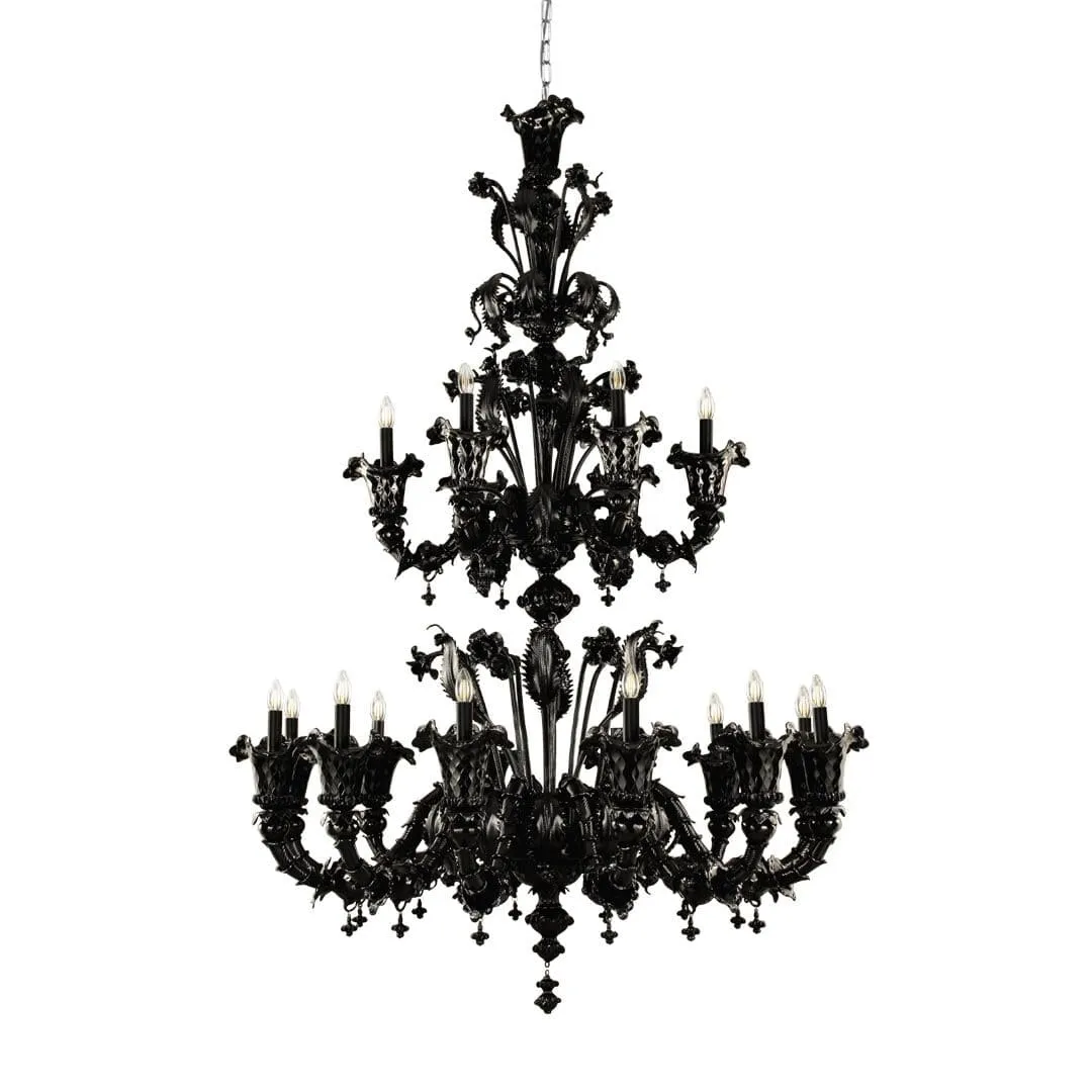 Elegant Multi Tier Black Murano Chandelier with 12   6 Lights