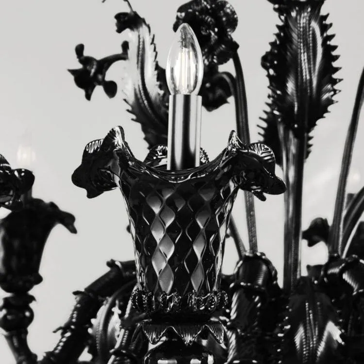 Elegant Multi Tier Black Murano Chandelier with 12   6 Lights