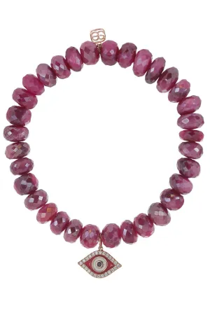 Enamel Evil Eye Red Moonstone Bead Bracelet