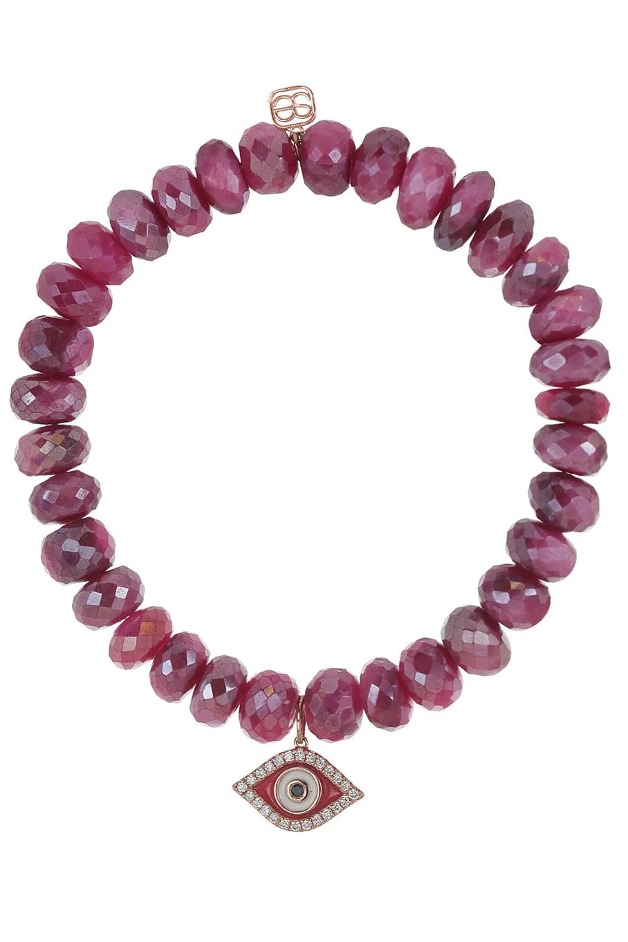 Enamel Evil Eye Red Moonstone Bead Bracelet