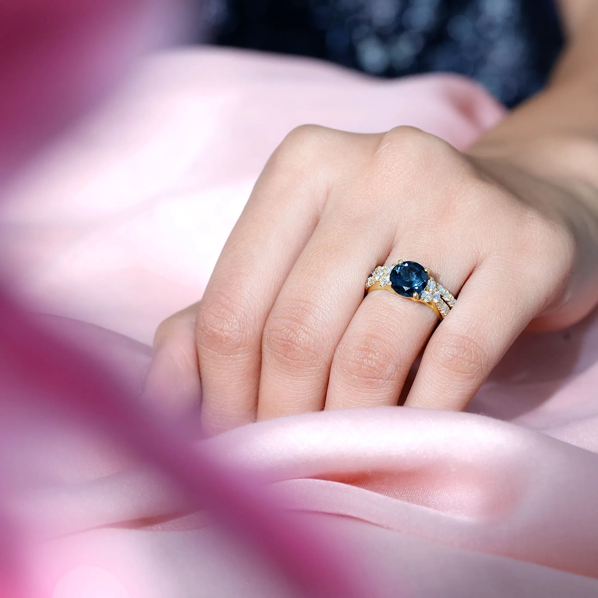 Engagement Ring Set with London Blue Topaz and Moissanite