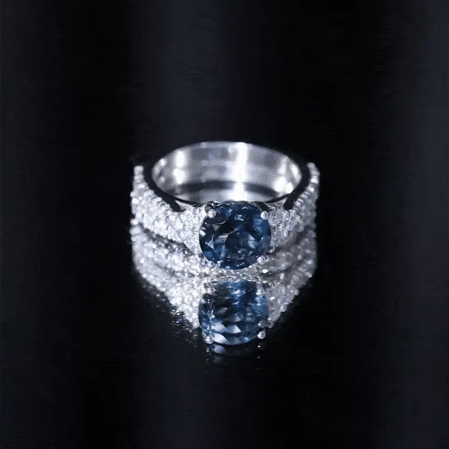Engagement Ring Set with London Blue Topaz and Moissanite