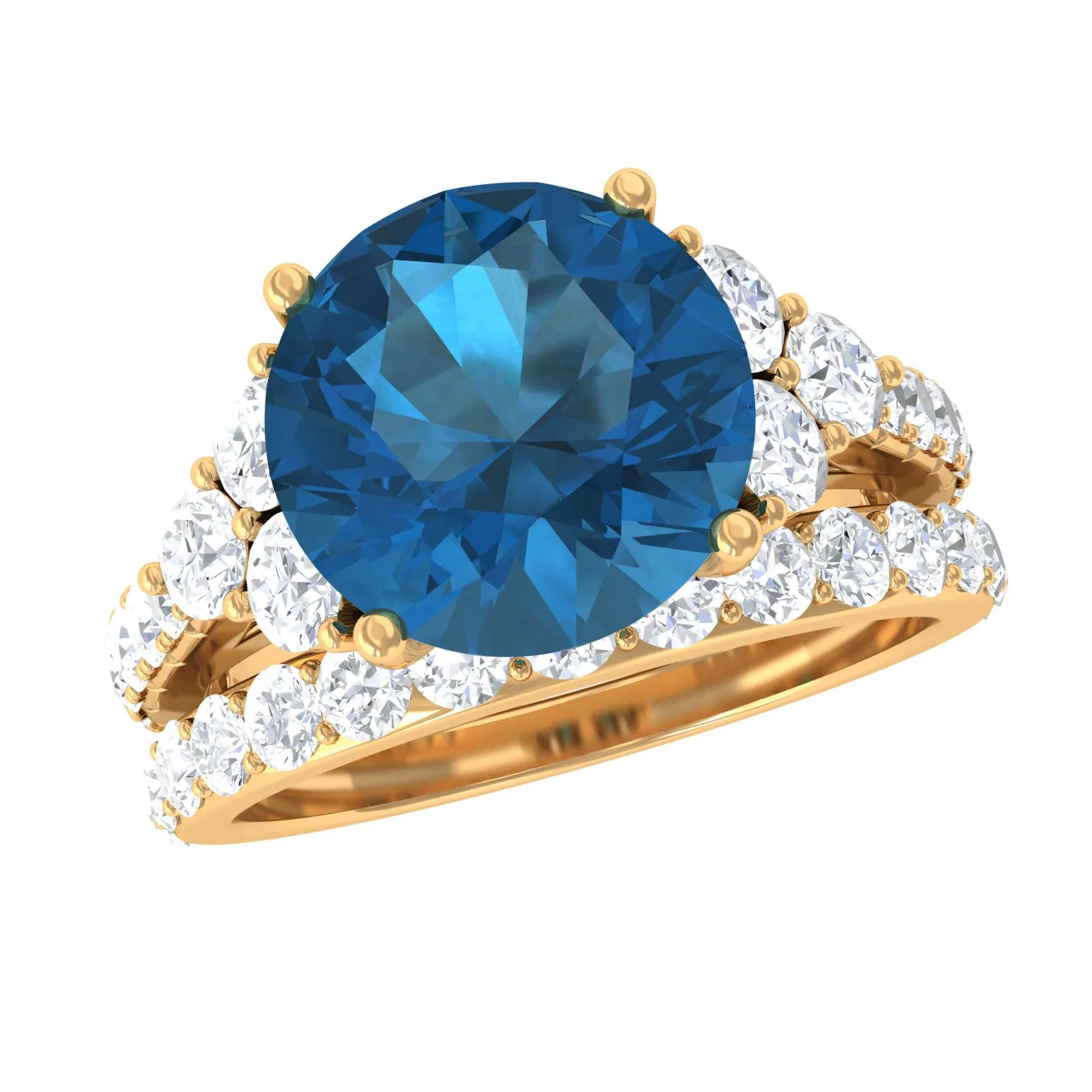 Engagement Ring Set with London Blue Topaz and Moissanite