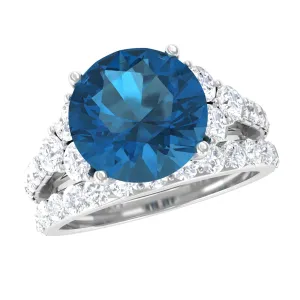 Engagement Ring Set with London Blue Topaz and Moissanite