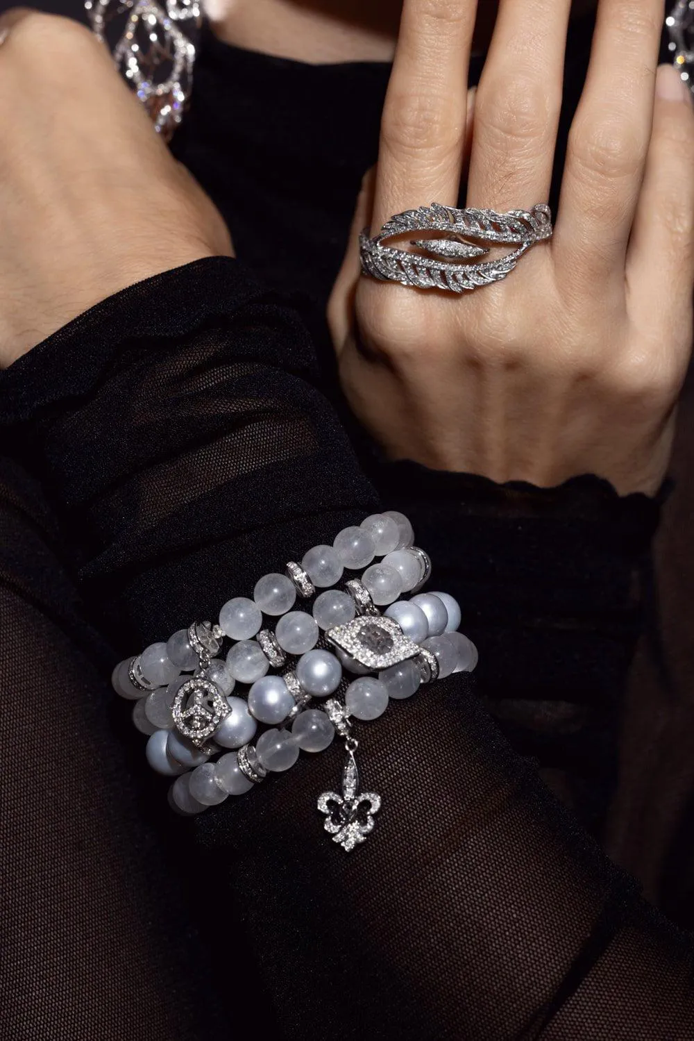 Evil Eye Moonstone Beaded Bracelet