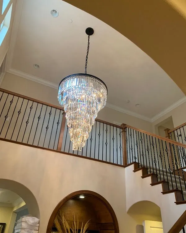 Extra Large Multi-Tiered  Spiral Crystal Chandelier In Black Finish