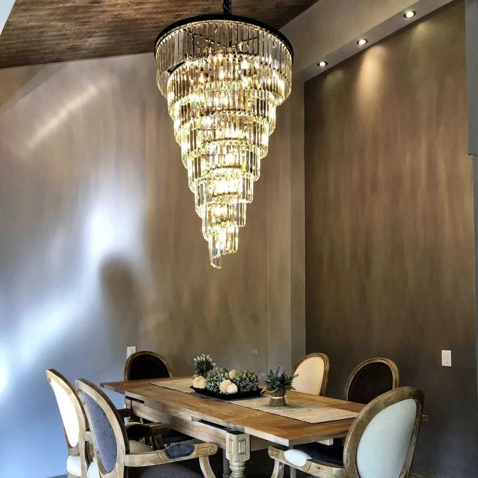 Extra Large Multi-Tiered  Spiral Crystal Chandelier In Black Finish