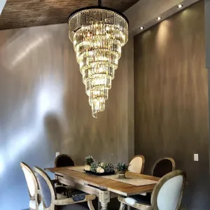 Extra Large Multi-Tiered  Spiral Crystal Chandelier In Black Finish