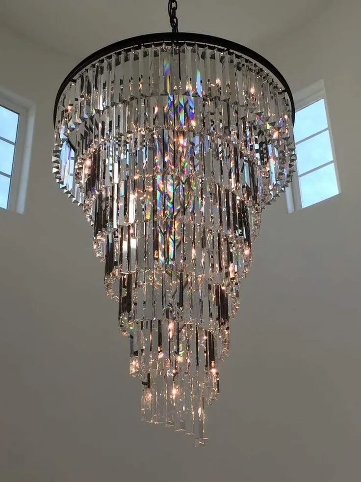 Extra Large Multi-Tiered  Spiral Crystal Chandelier In Black Finish