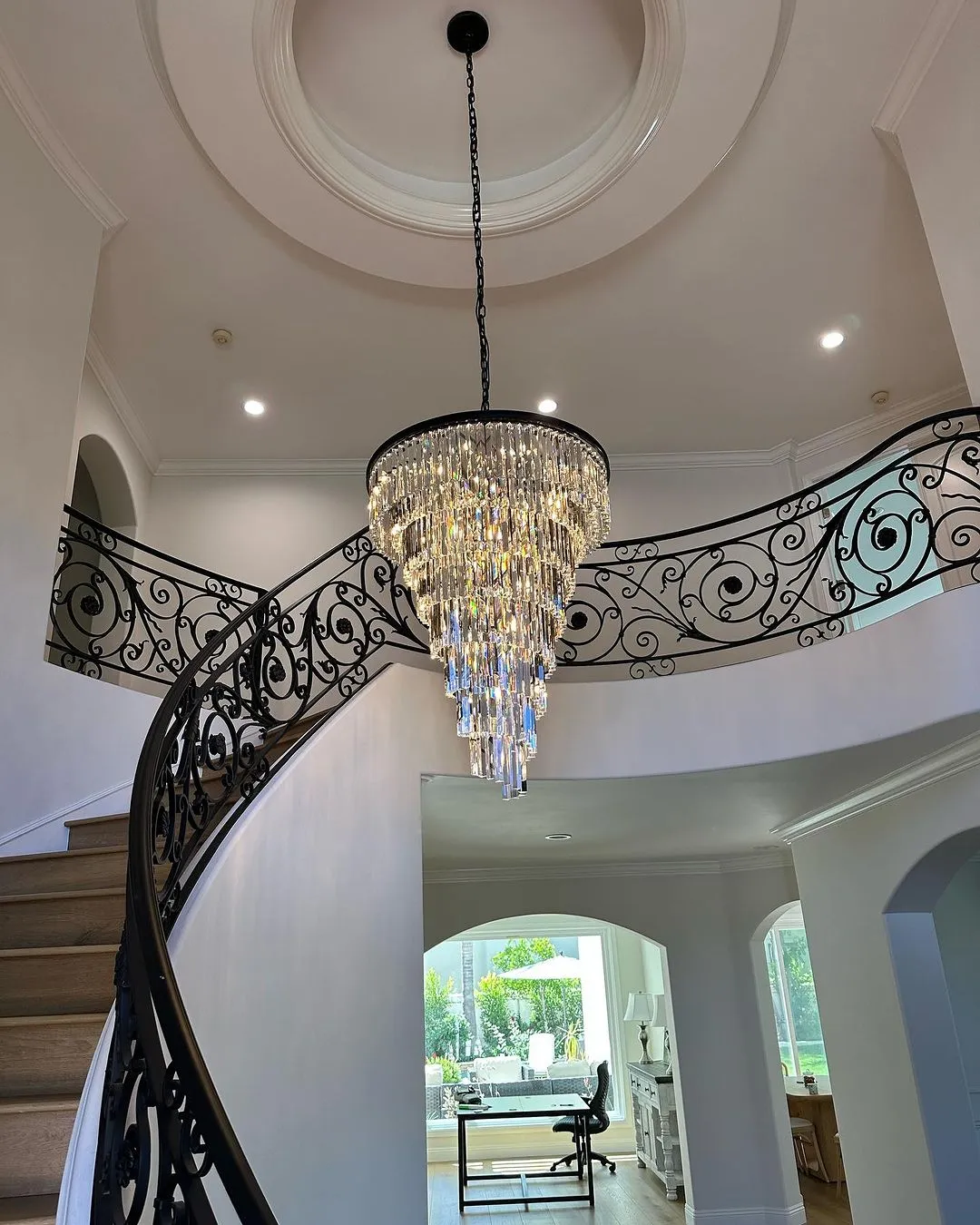 Extra Large Multi-Tiered  Spiral Crystal Chandelier In Black Finish