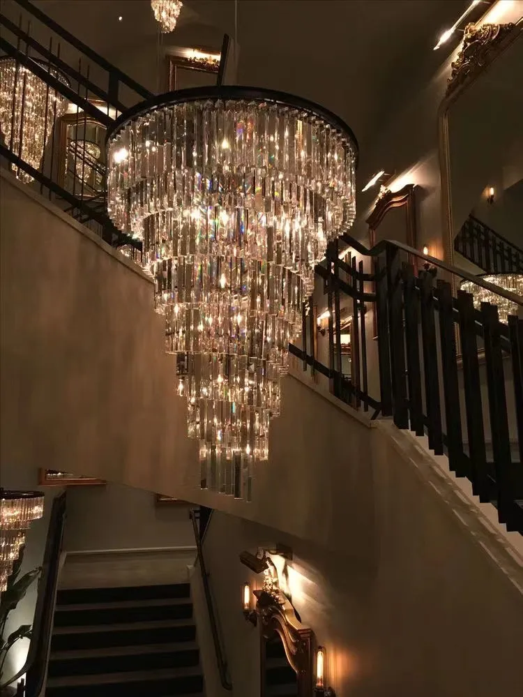 Extra Large Multi-Tiered  Spiral Crystal Chandelier In Black Finish