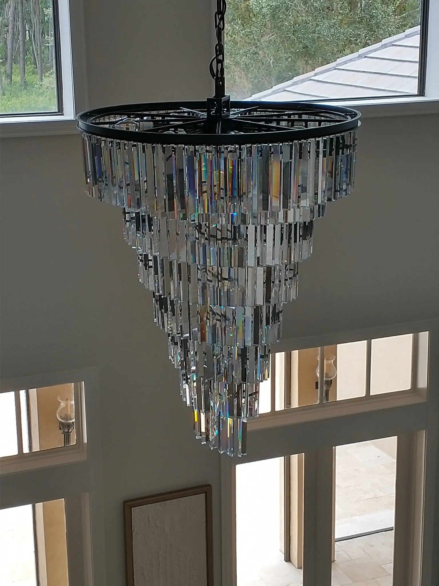 Extra Large Multi-Tiered  Spiral Crystal Chandelier In Black Finish