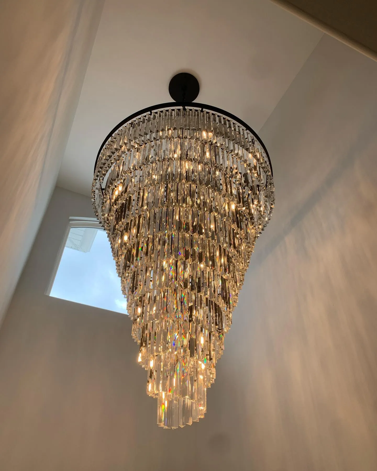 Extra Large Multi-Tiered  Spiral Crystal Chandelier In Black Finish