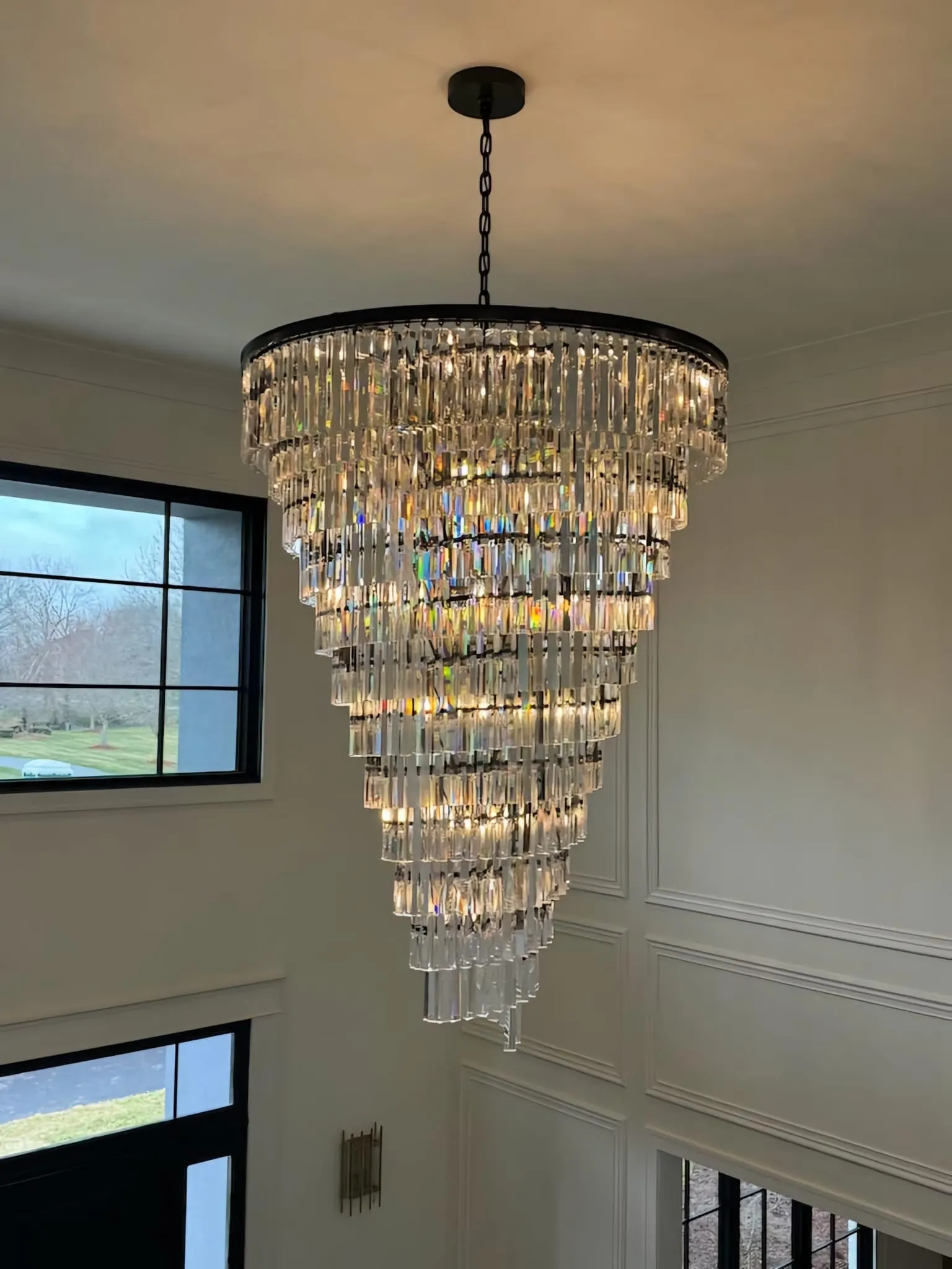 Extra Large Multi-Tiered  Spiral Crystal Chandelier In Black Finish