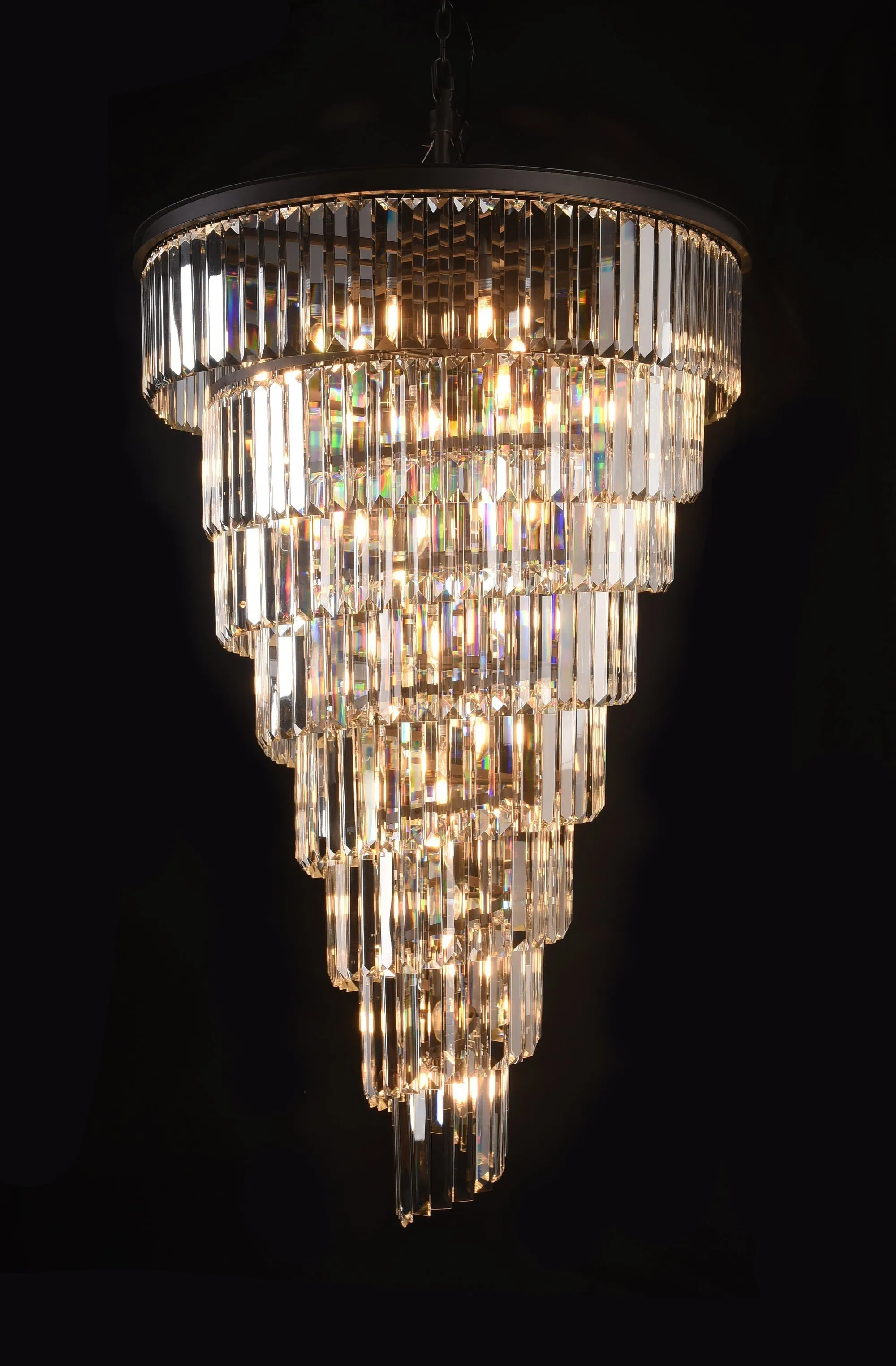 Extra Large Multi-Tiered  Spiral Crystal Chandelier In Black Finish