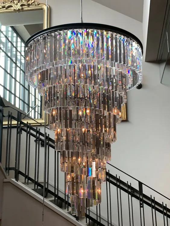 Extra Large Multi-Tiered  Spiral Crystal Chandelier In Black Finish
