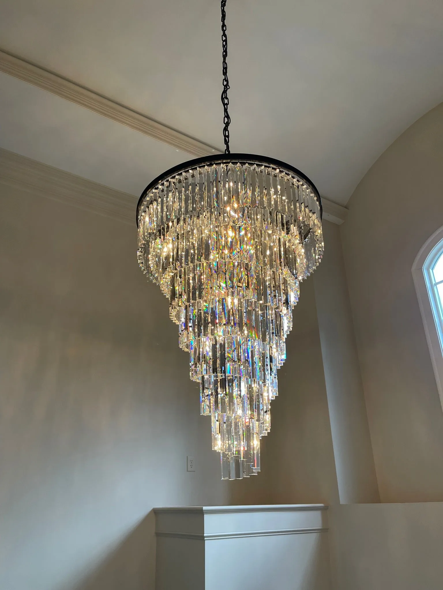 Extra Large Multi-Tiered  Spiral Crystal Chandelier In Black Finish