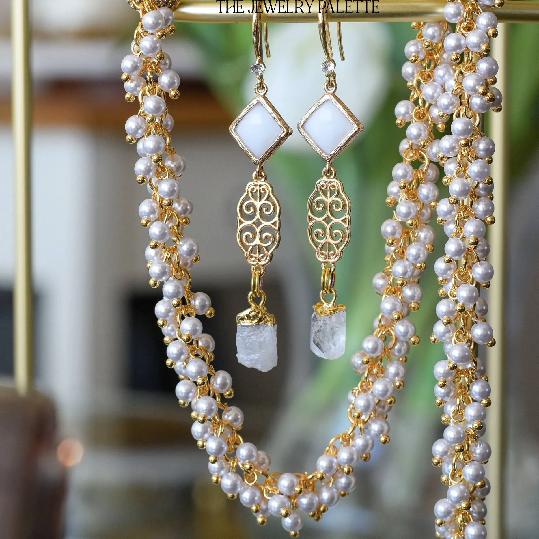 Farah tourmaline, filigree and bright pink crystal earrings