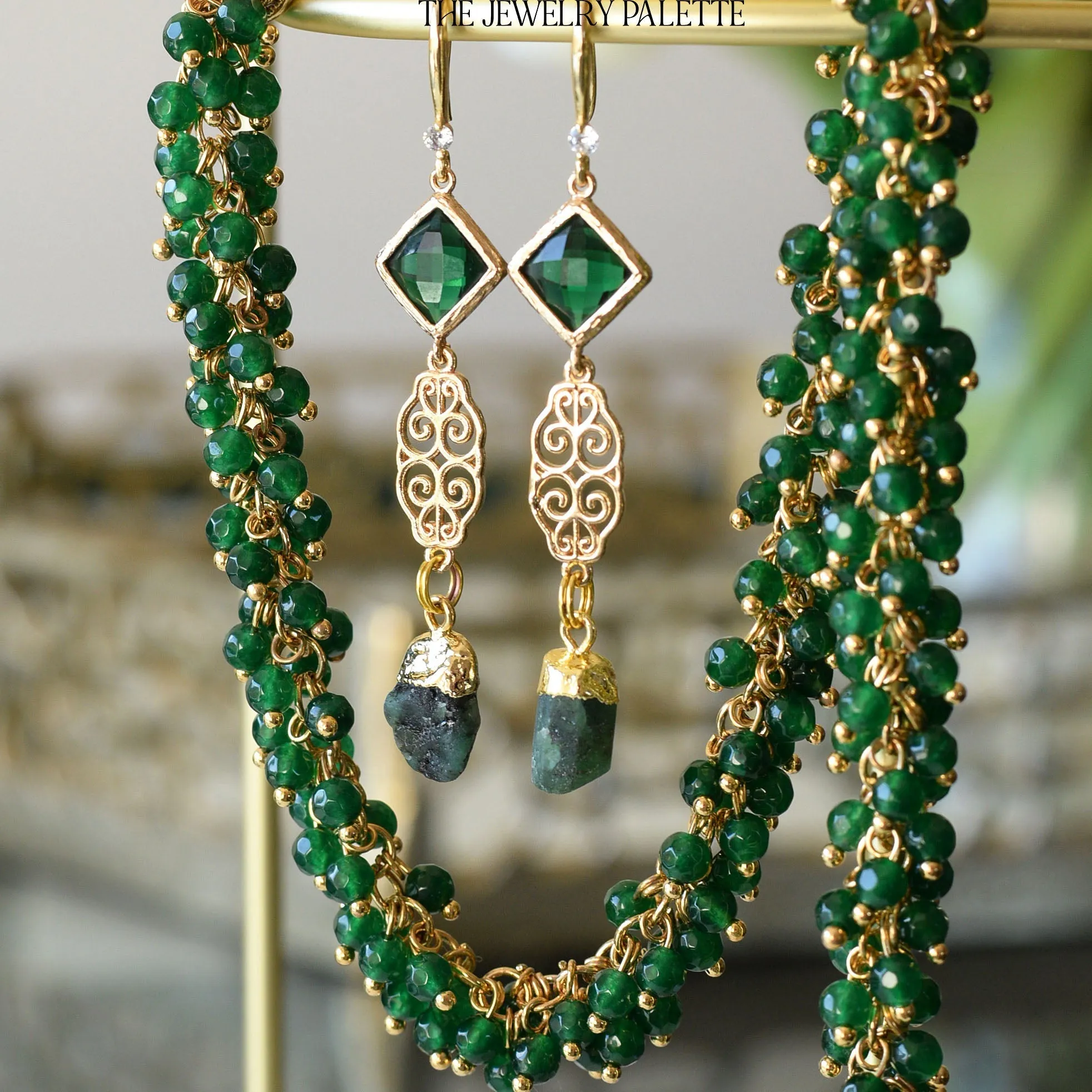 Farah tourmaline, filigree and bright pink crystal earrings