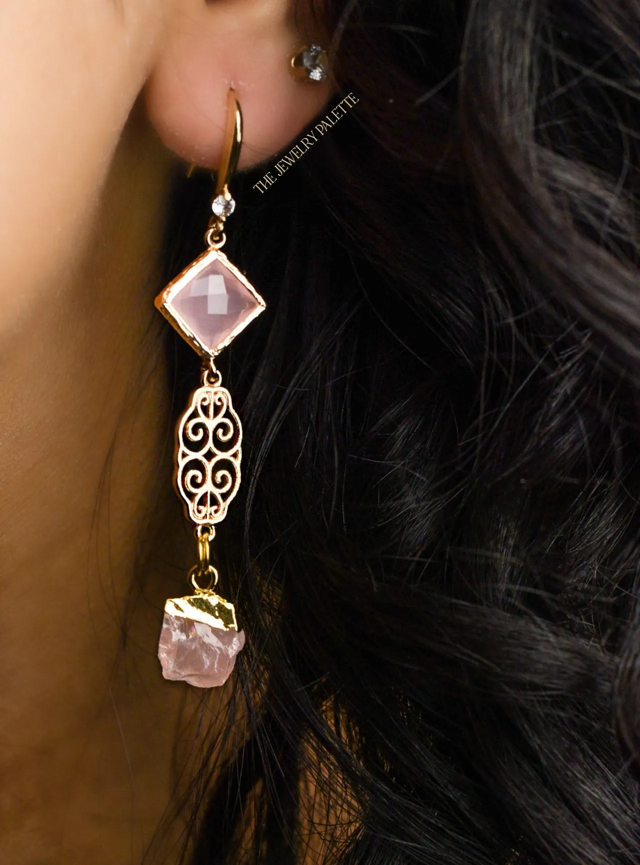 Farah tourmaline, filigree and bright pink crystal earrings
