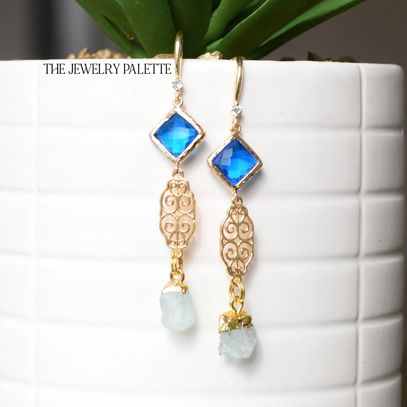 Farah tourmaline, filigree and bright pink crystal earrings