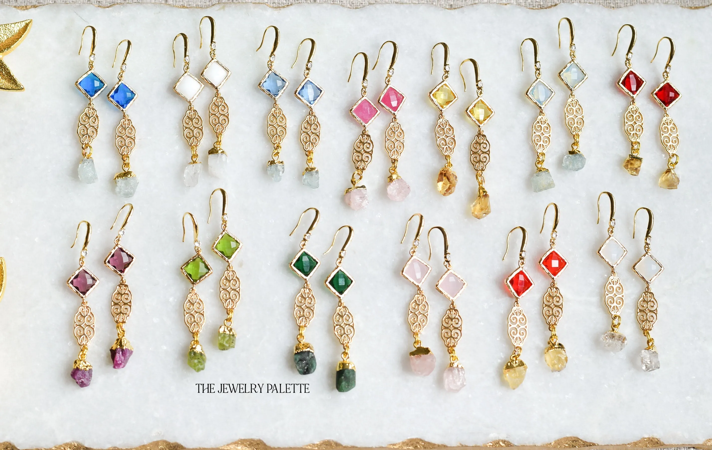 Farah tourmaline, filigree and bright pink crystal earrings