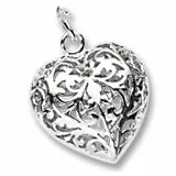 Filigree Heart Charm In 14K White Gold