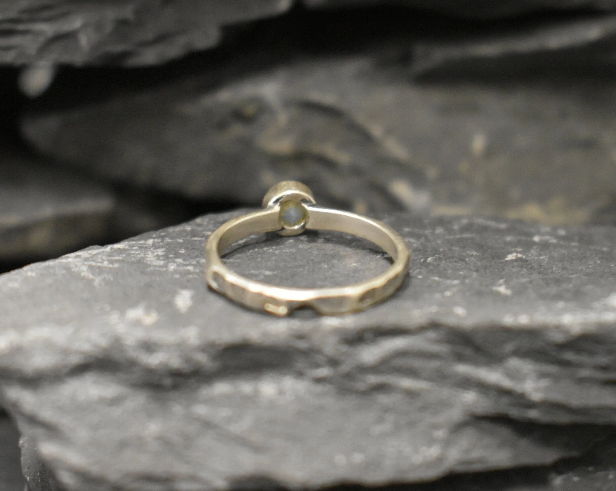 Fire Opal Ring - Yellow Round Ring - Hammered Silver Band