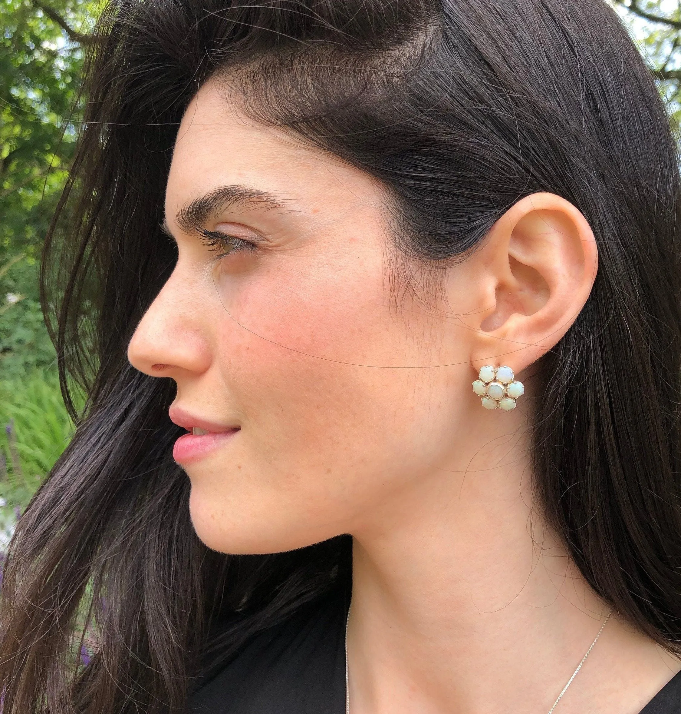 Flower Opal Earrings - Natural Opal Earrings, White Daisy Studs