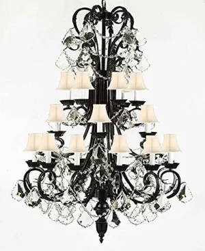 Foyer / Entryway Wrought Iron Chandelier 50" Inches Tall With Crystal With Shades H50" X W30" - A84-Whiteshades/B13/724/24
