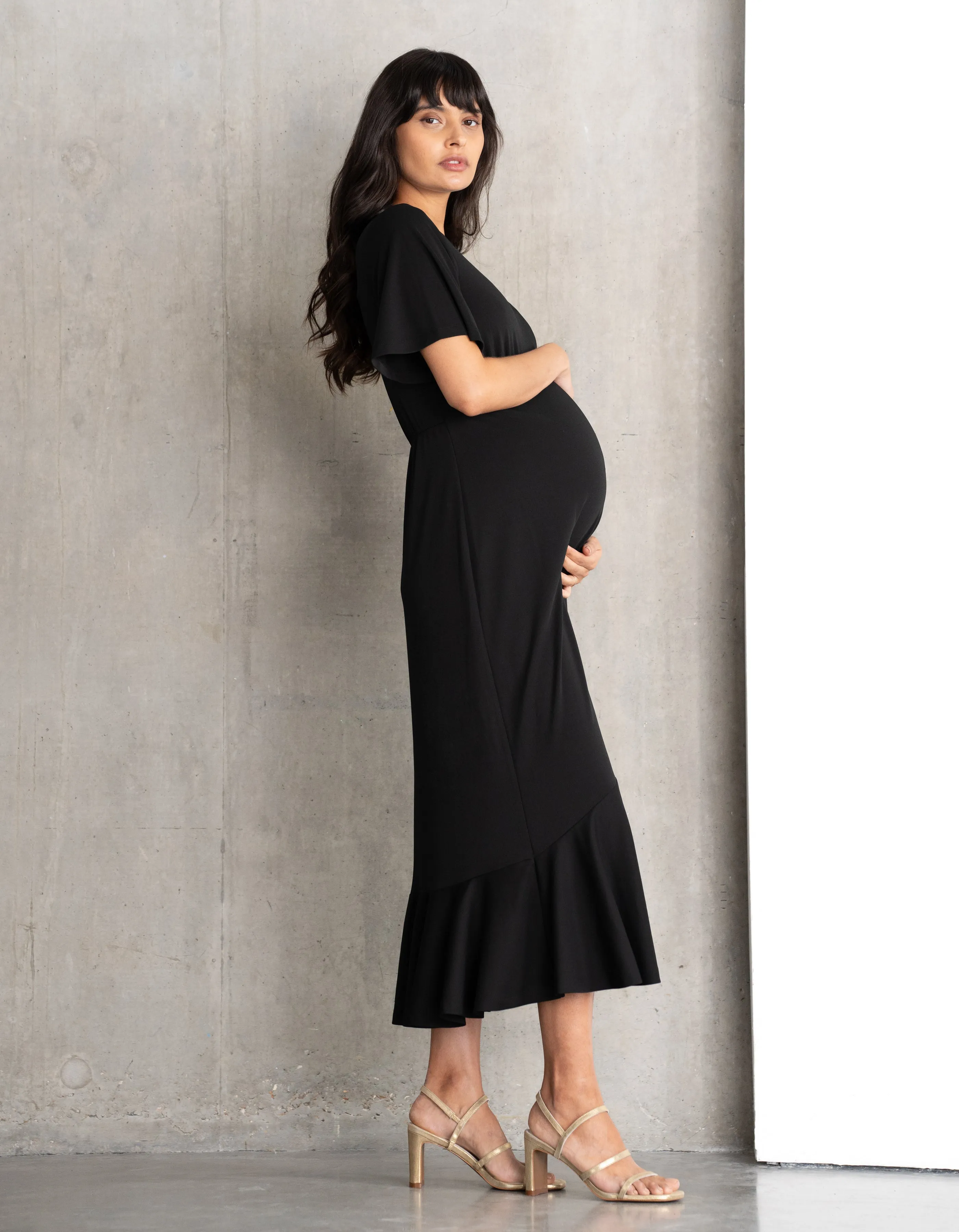 Frill Sleeve Jersey Maternity Dress