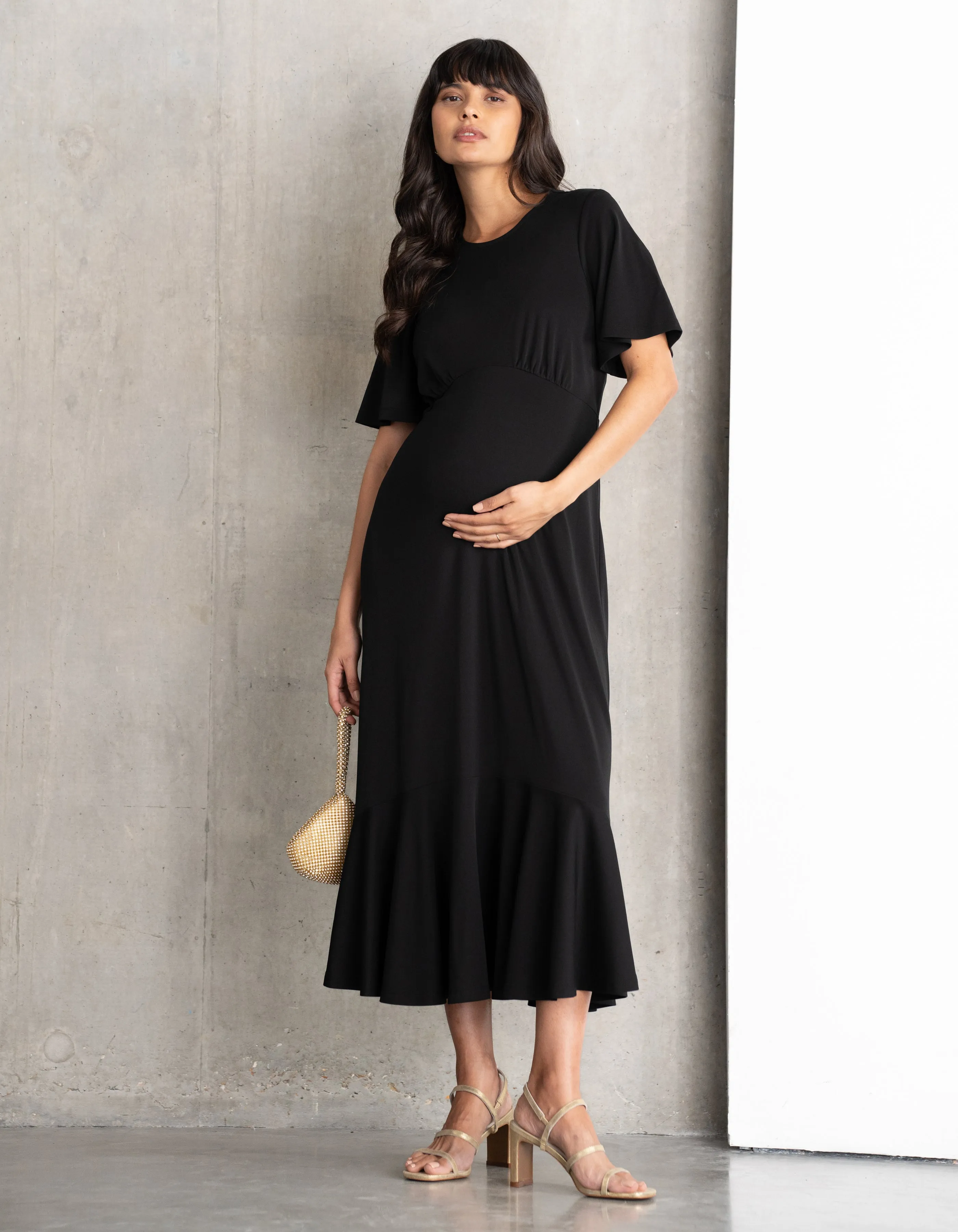 Frill Sleeve Jersey Maternity Dress